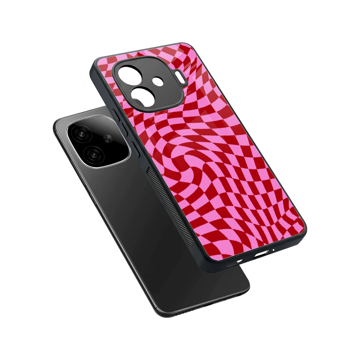 Trippy Pink Checkers sleek iqoo neo 10r 5g cover with tempered glass back and TPU edges