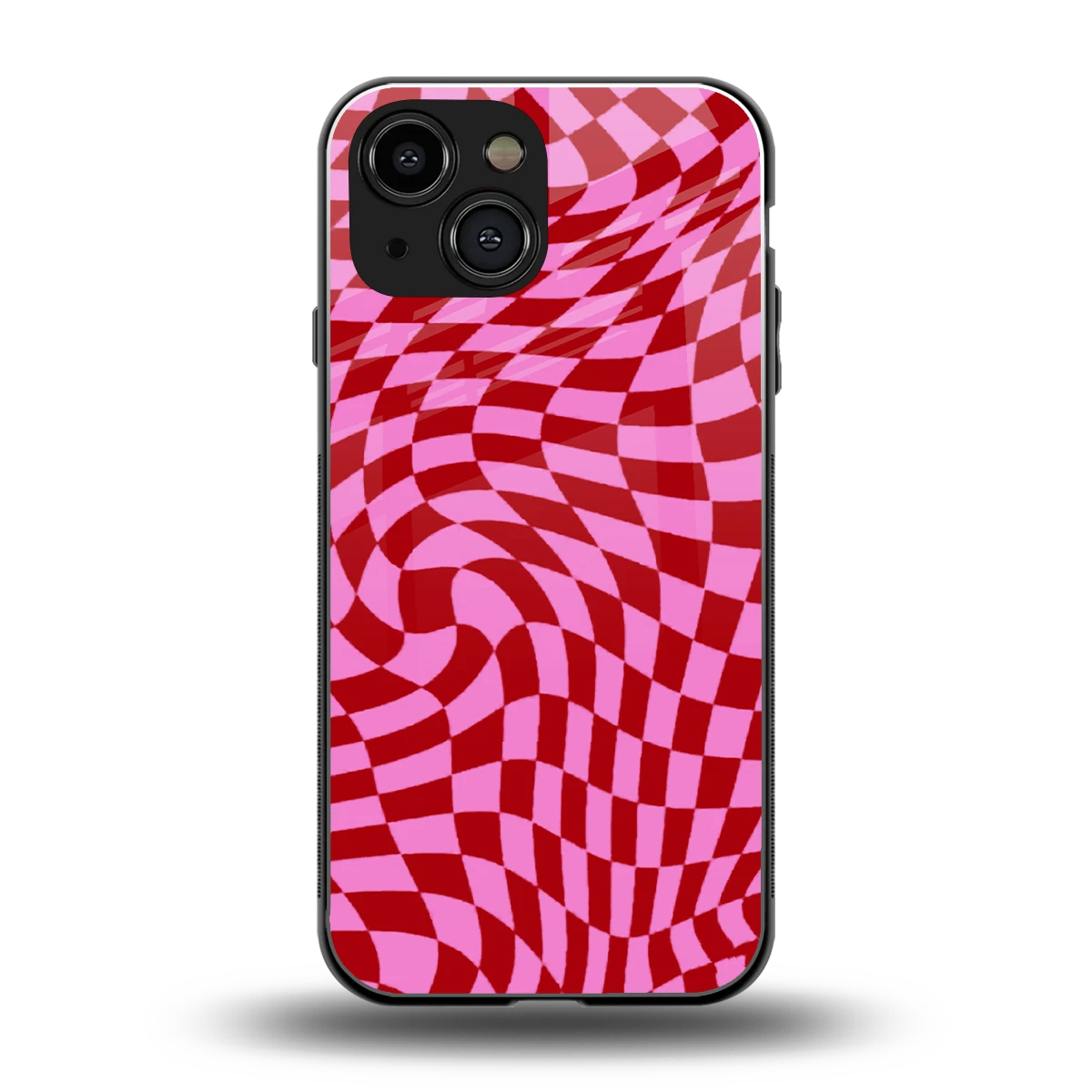 Trippy Pink Checkers back phone cover | glass case for iphone 13 mini