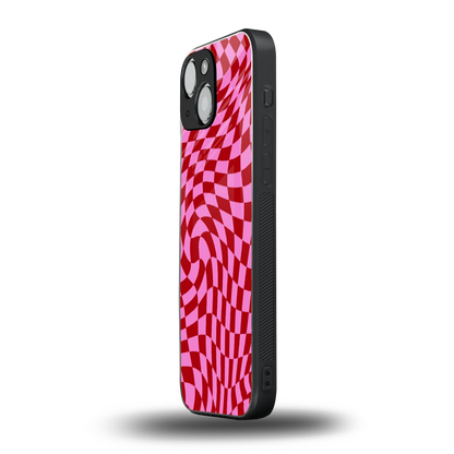 Trippy Pink Checkers iphone 13 mini mobile cover | shockproof glass phone case