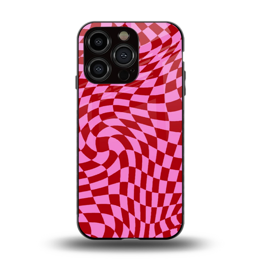 Trippy Pink Checkers back phone cover | glass case for iphone 13 pro