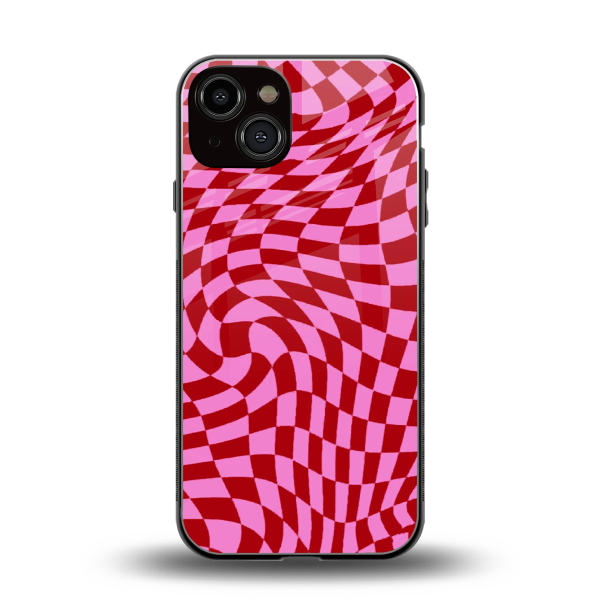 Trippy Pink Checkers back phone cover | glass case for iphone 13