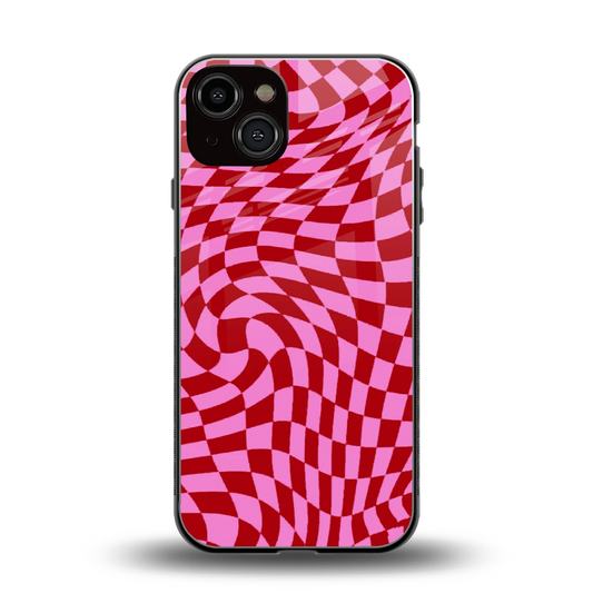 Trippy Pink Checkers back phone cover | glass case for iphone 13