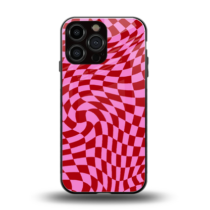 Trippy Pink Checkers back phone cover | glass case for iphone 15 pro max