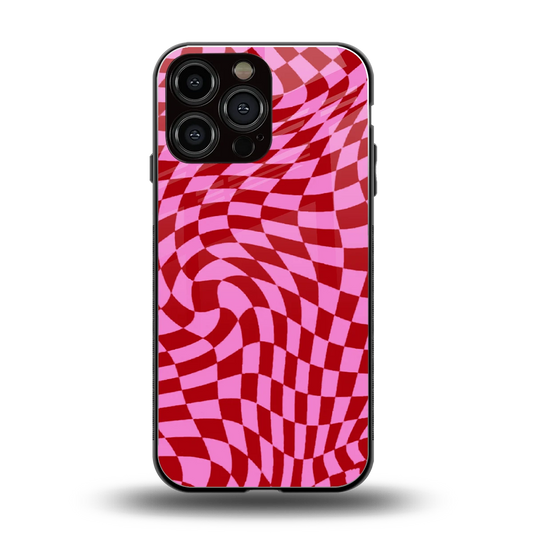 Trippy Pink Checkers back phone cover | glass case for iphone 15 pro max