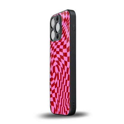 Trippy Pink Checkers iphone 15 pro mobile cover | shockproof glass phone case
