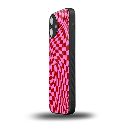 Trippy Pink Checkers iphone 16 plus mobile cover | shockproof glass phone case