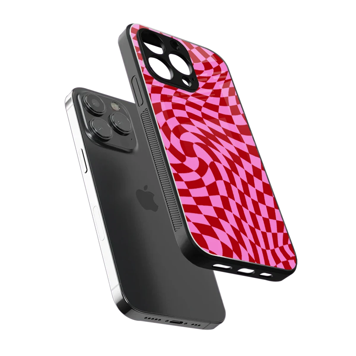 Trippy Pink Checkers sleek iphone 16 pro max cover with tempered glass back and TPU edges