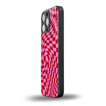 Trippy Pink Checkers iphone 16 pro max mobile cover | shockproof glass phone case