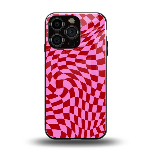 Trippy Pink Checkers back phone cover | glass case for iphone 16 pro