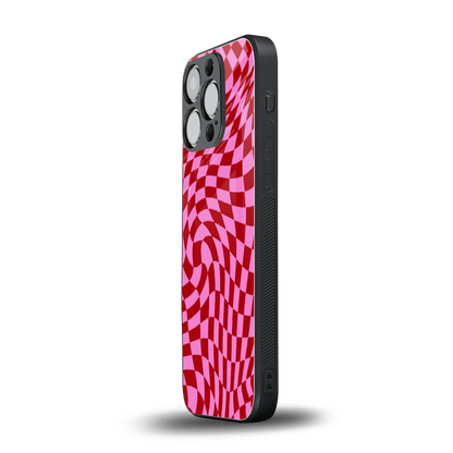 Trippy Pink Checkers iphone 16 pro mobile cover | shockproof glass phone case
