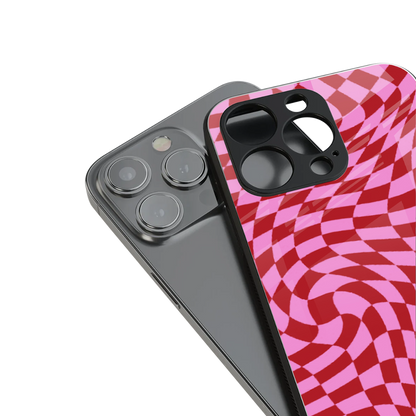 Trippy Pink Checkers stylish phone case for iPhone 16 | glossy glass and slim fit