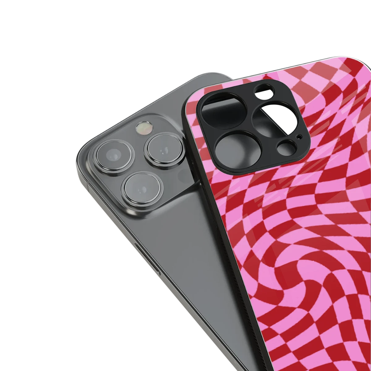 Trippy Pink Checkers stylish phone case for iphone 16 pro max | glossy glass and slim fit