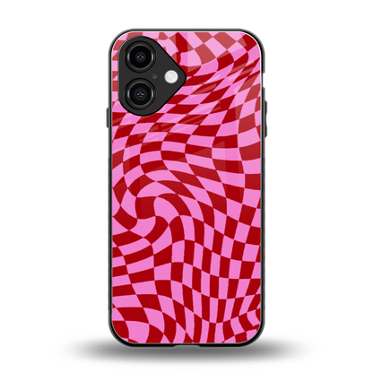 Trippy Pink Checkers back phone cover | glass case for iphone 16