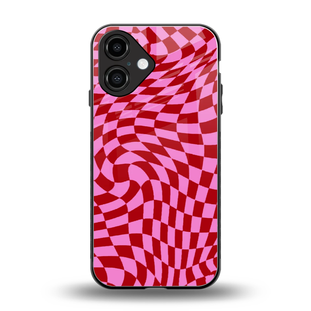 Trippy Pink Checkers back phone cover | glass case for iphone 16