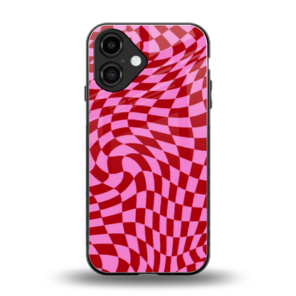 Trippy Pink Checkers back phone cover | glass case for iphone 16