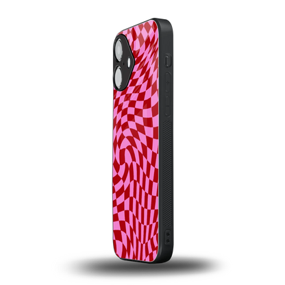 Trippy Pink Checkers iPhone 16 mobile cover | shockproof glass phone case