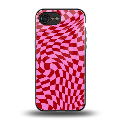Trippy Pink Checkers back phone cover | glass case for iphone 16e