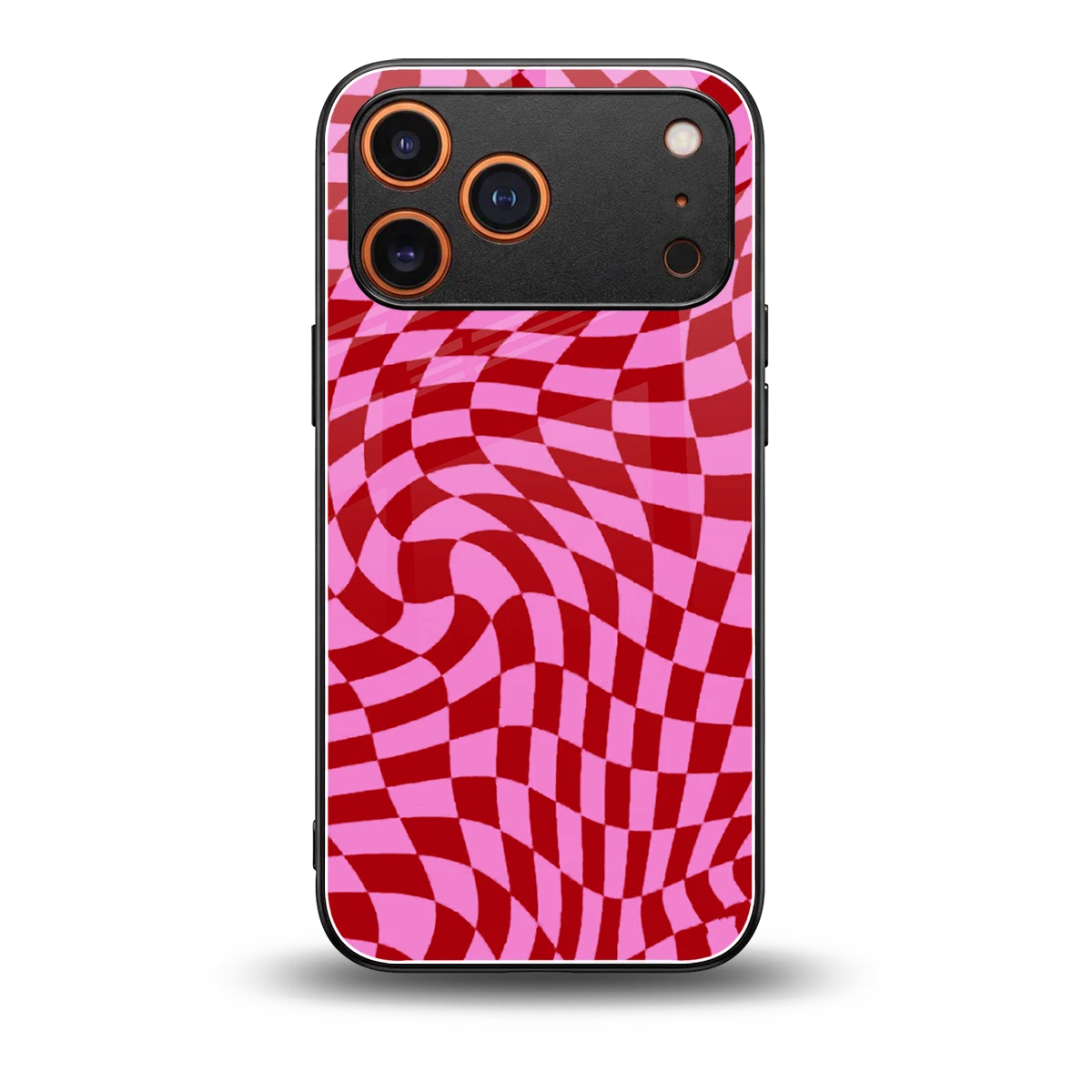 Trippy Pink Checkers back phone cover | glass case for iphone 17 pro