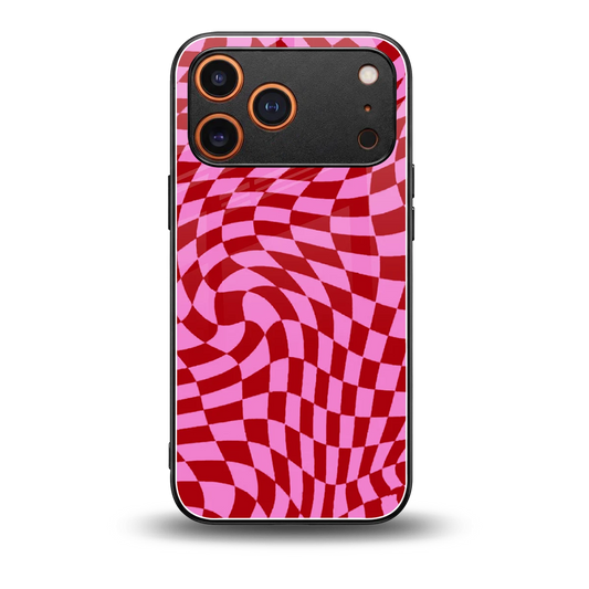 Trippy Pink Checkers back phone cover | glass case for iphone 17 pro max
