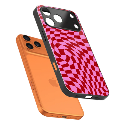Trippy Pink Checkers sleek iphone 17 pro cover with tempered glass back and TPU edges