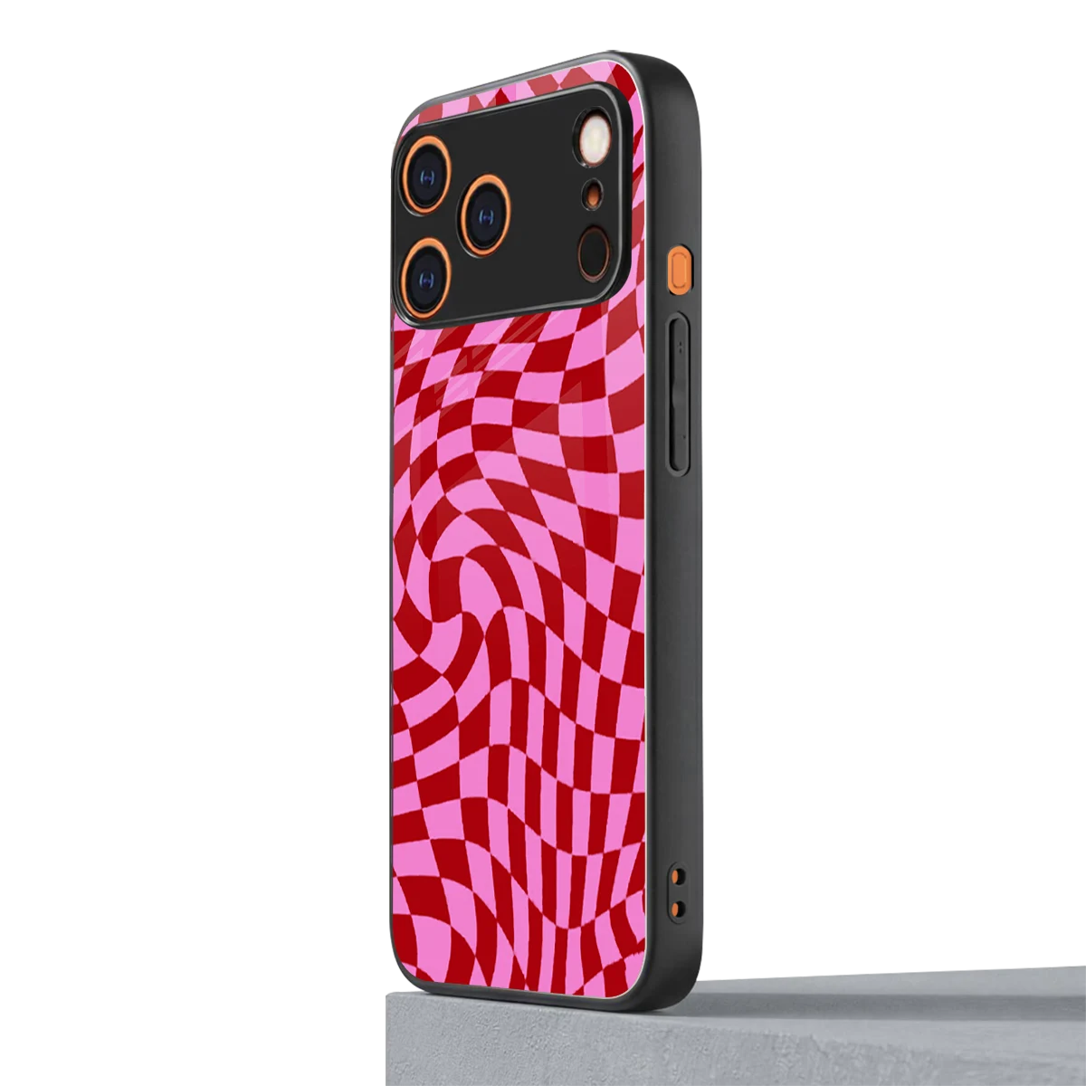 Trippy Pink Checkers iphone 17 pro mobile cover | shockproof glass phone case