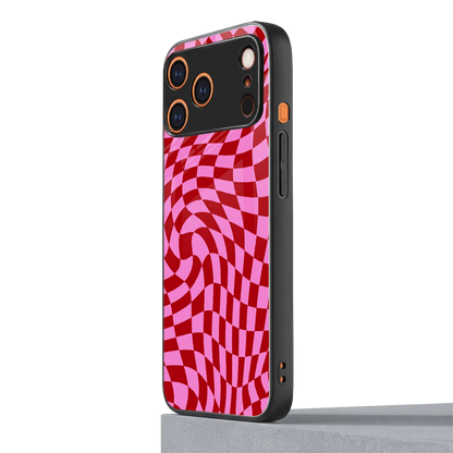 Trippy Pink Checkers iphone 17 pro mobile cover | shockproof glass phone case