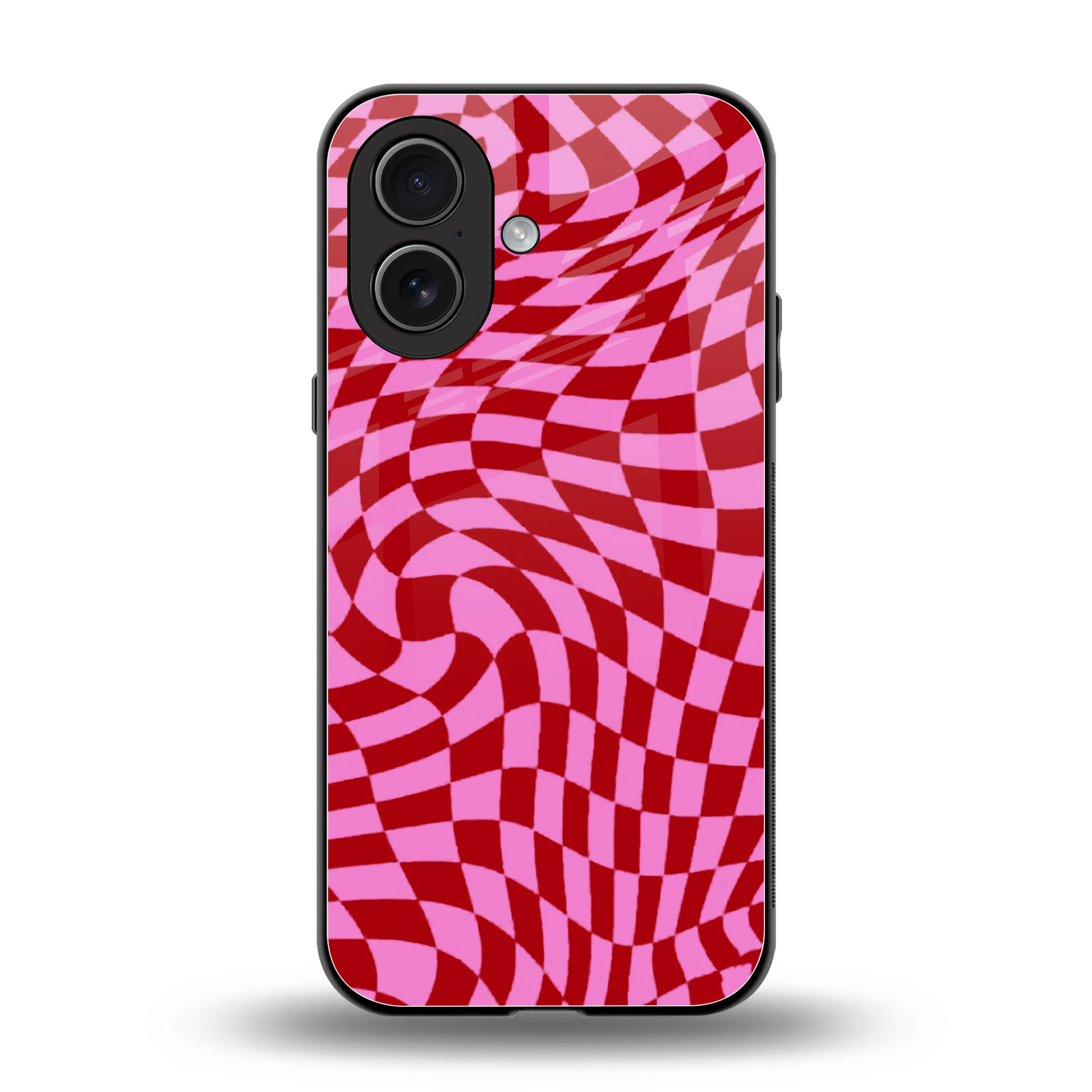 Trippy Pink Checkers back phone cover | glass case for iphone 17
