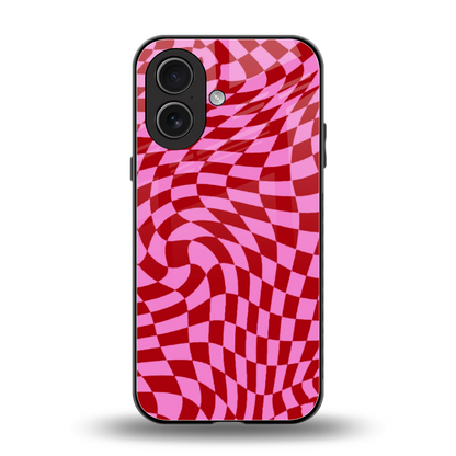 Trippy Pink Checkers back phone cover | glass case for iphone 17