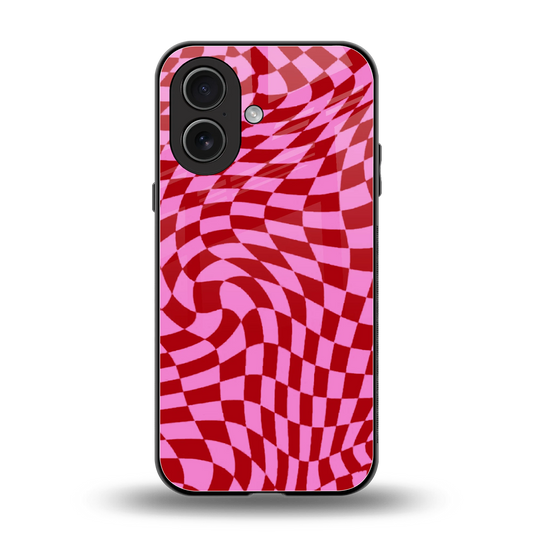 Trippy Pink Checkers back phone cover | glass case for iphone 17