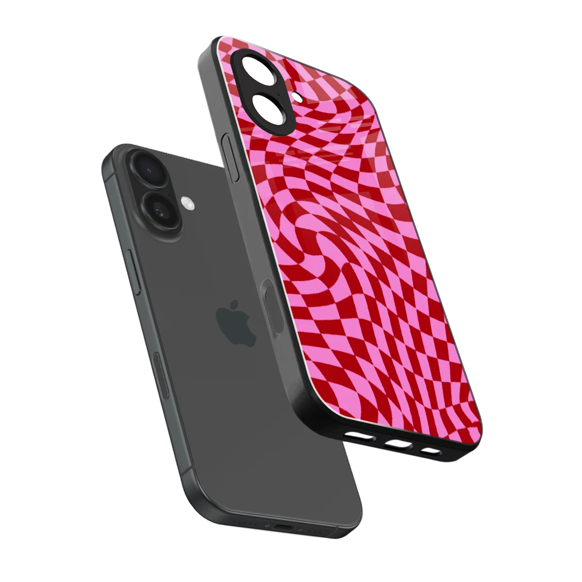 Trippy Pink Checkers sleek iphone 17 cover with tempered glass back and TPU edges