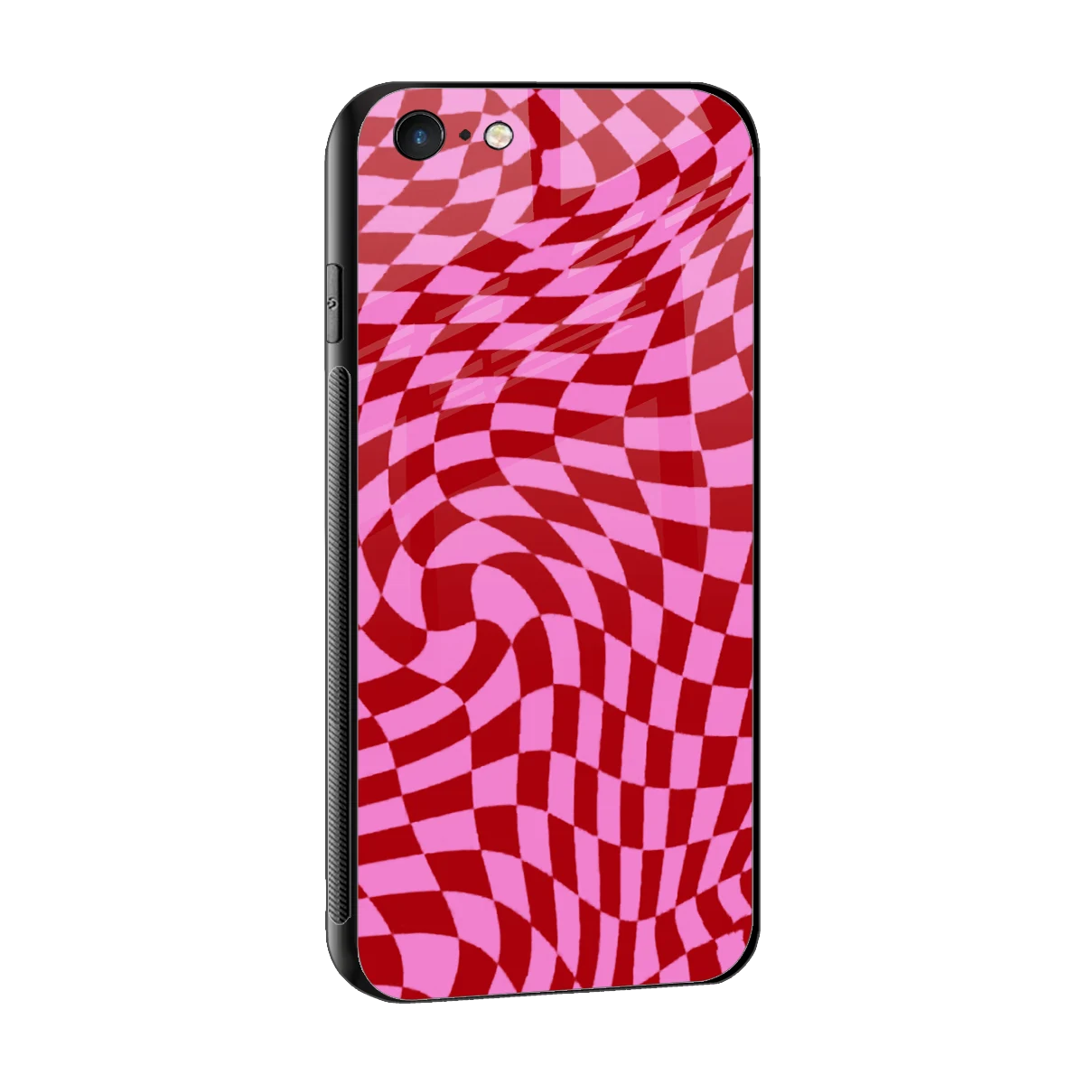 Trippy Pink Checkers sleek iphone 6s plus cover with tempered glass back and TPU edges
