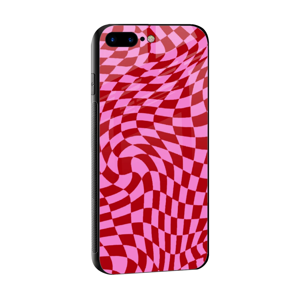 Trippy Pink Checkers sleek iphone 7 plus cover with tempered glass back and TPU edges