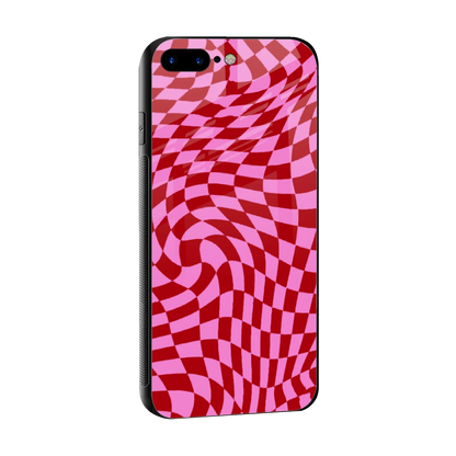 Trippy Pink Checkers sleek iphone 8 plus cover with tempered glass back and TPU edges