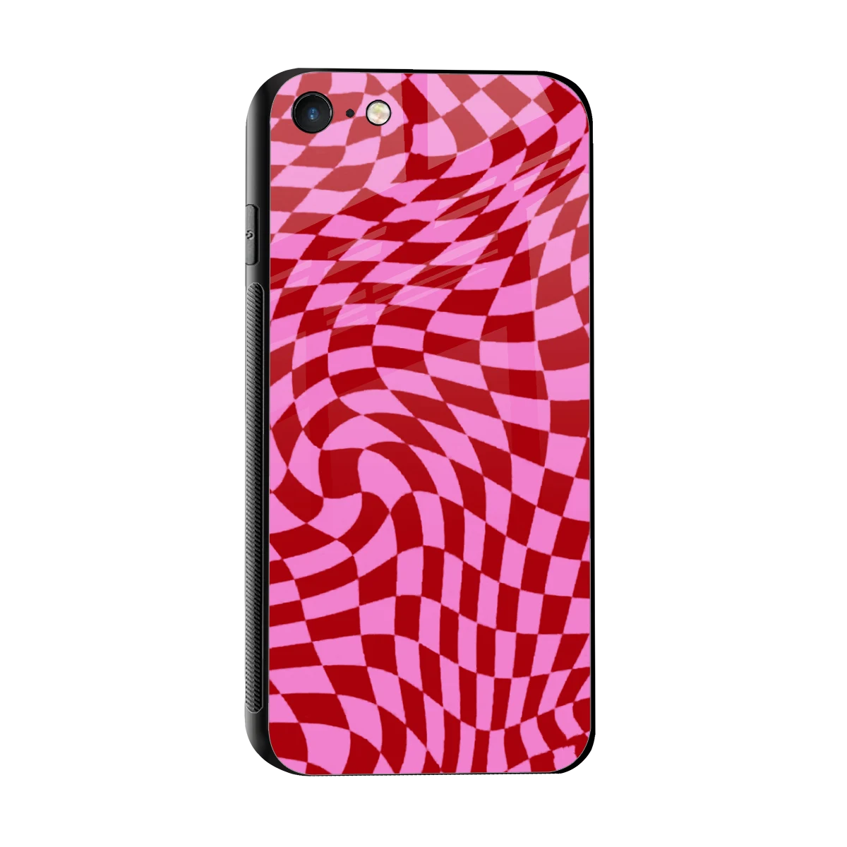 Trippy Pink Checkers sleek iphone 7 cover with tempered glass back and TPU edges