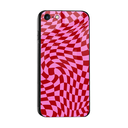 Trippy Pink Checkers sleek iphone 7 cover with tempered glass back and TPU edges
