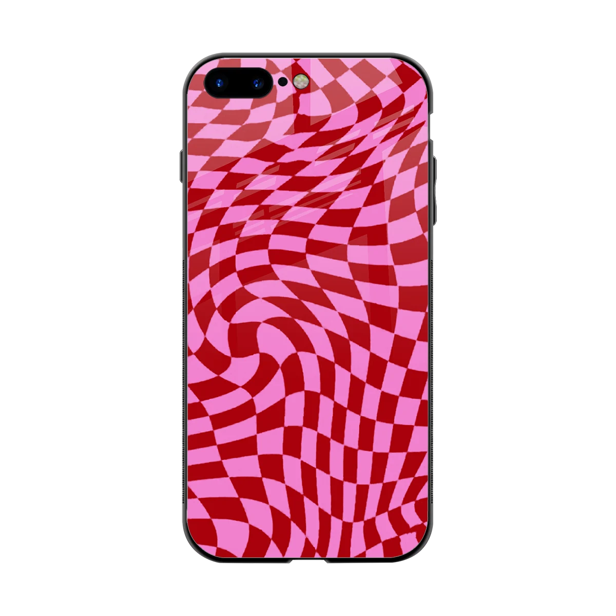 Trippy Pink Checkers back phone cover | glass case for iphone 8 plus
