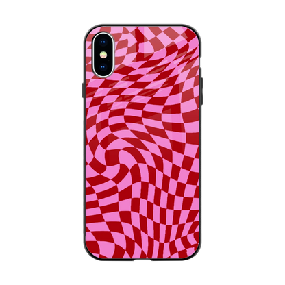 Trippy Pink Checkers back phone cover | glass case for iphone x