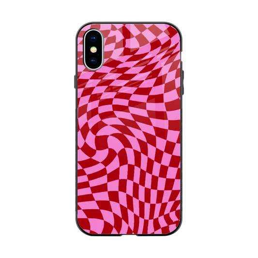 Trippy Pink Checkers back phone cover | glass case for iphone x
