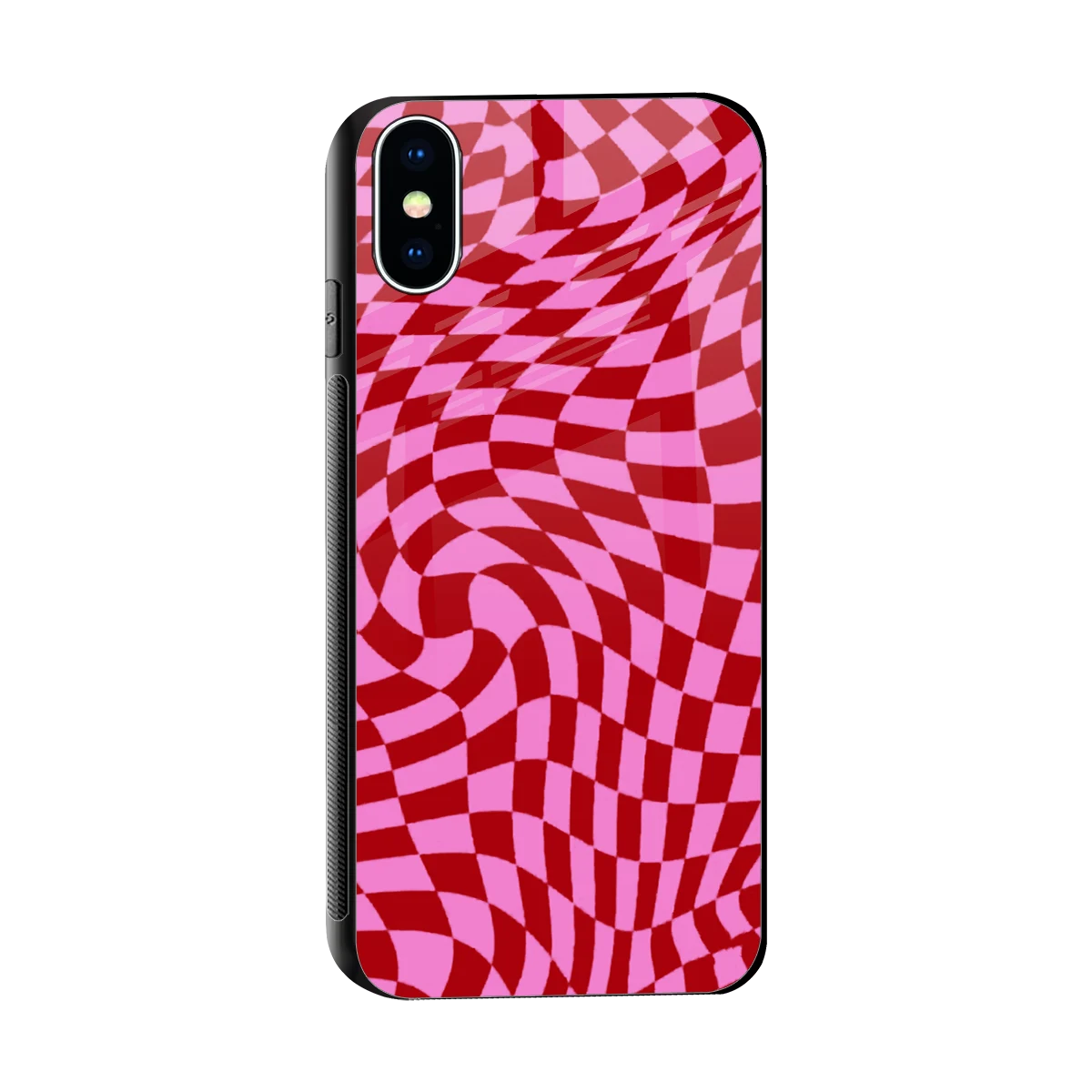 Trippy Pink Checkers sleek iphone x cover with tempered glass back and TPU edges