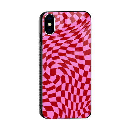 Trippy Pink Checkers sleek iphone x cover with tempered glass back and TPU edges