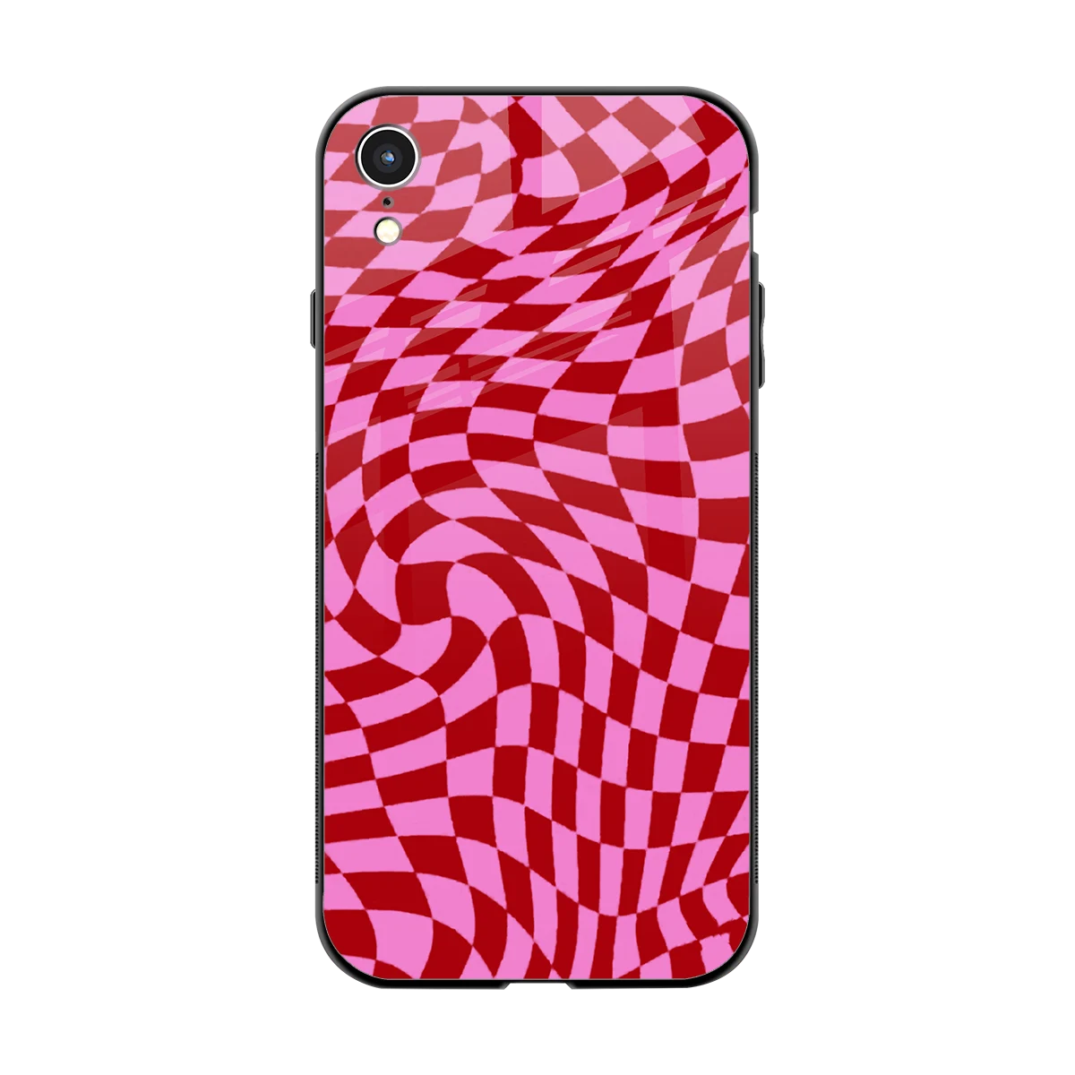 Trippy Pink Checkers back phone cover | glass case for iphone xr