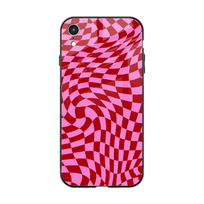 Trippy Pink Checkers back phone cover | glass case for iphone xr