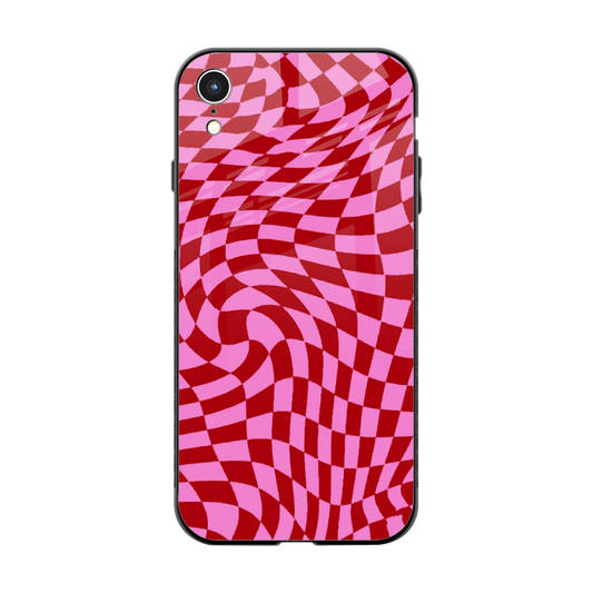 Trippy Pink Checkers back phone cover | glass case for iphone xr