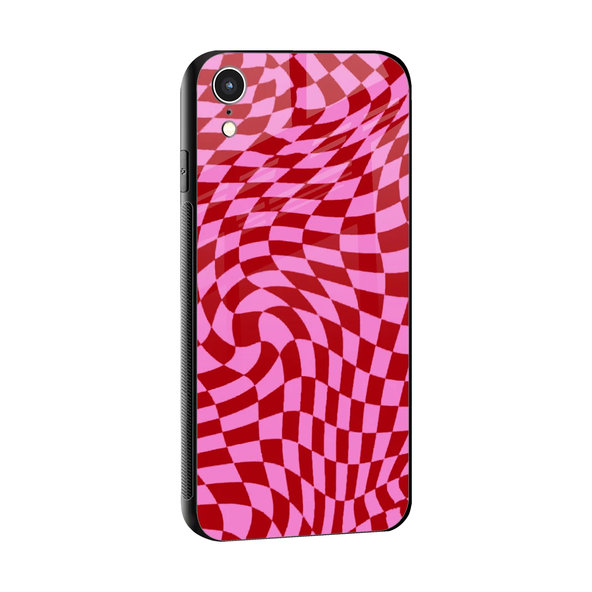 Trippy Pink Checkers sleek iphone xr cover with tempered glass back and TPU edges