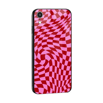 Trippy Pink Checkers sleek iphone xr cover with tempered glass back and TPU edges