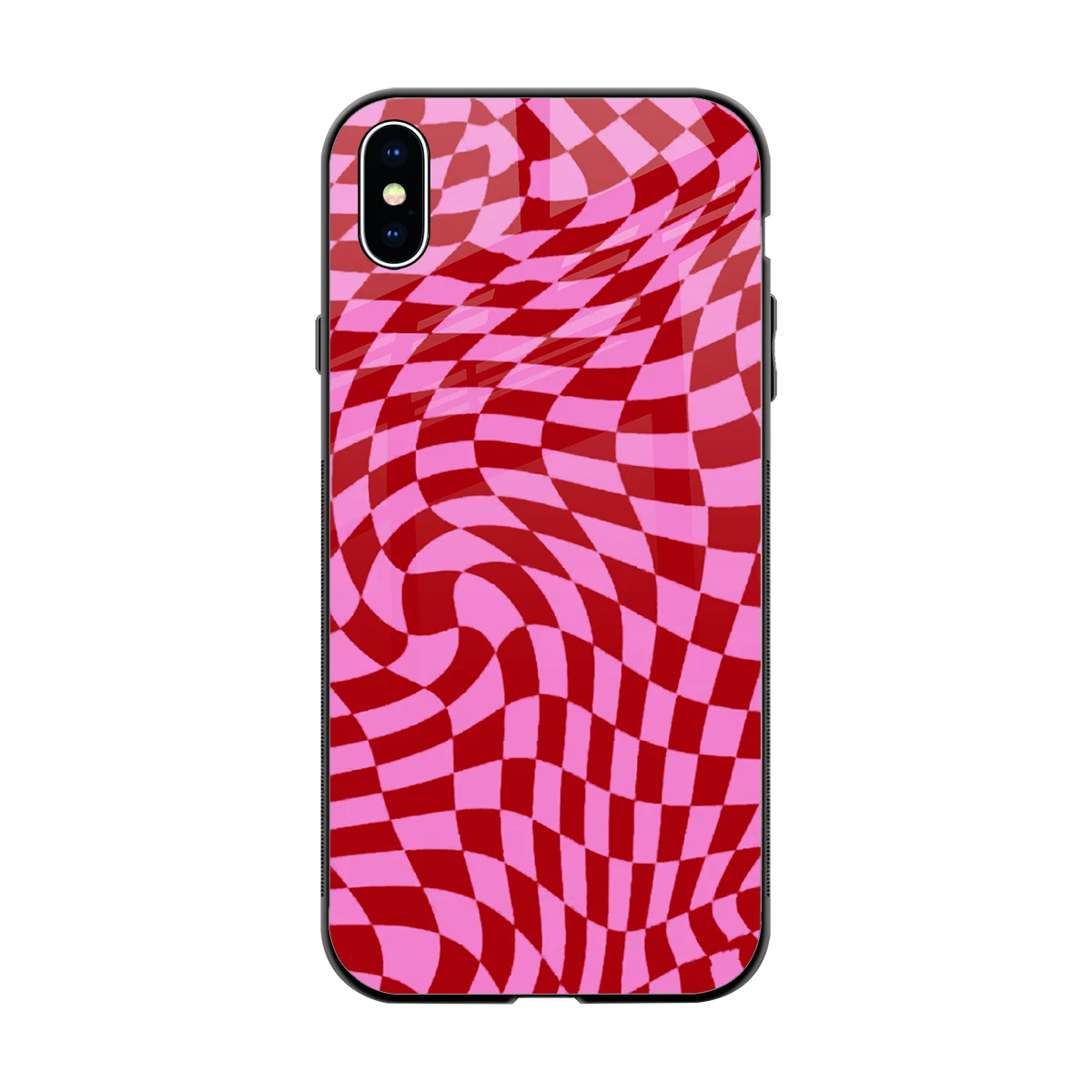Trippy Pink Checkers back phone cover | glass case for iphone xs max