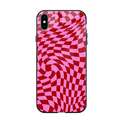 Trippy Pink Checkers back phone cover | glass case for iphone xs max