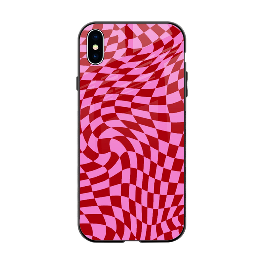 Trippy Pink Checkers back phone cover | glass case for iphone xs max