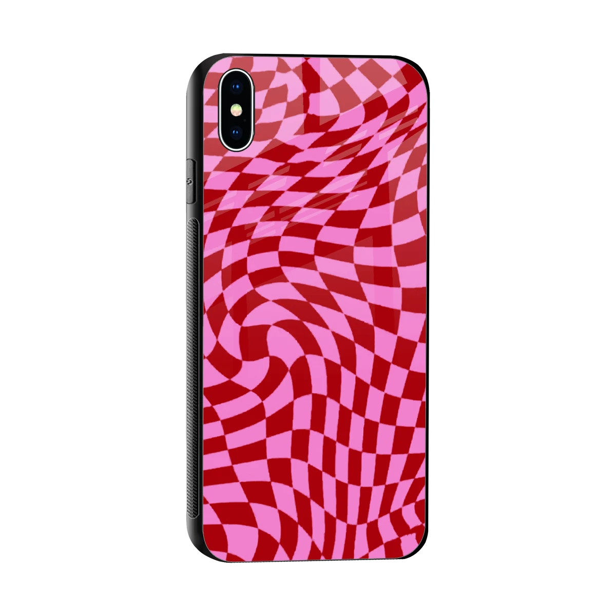 Trippy Pink Checkers sleek iphone xs max cover with tempered glass back and TPU edges