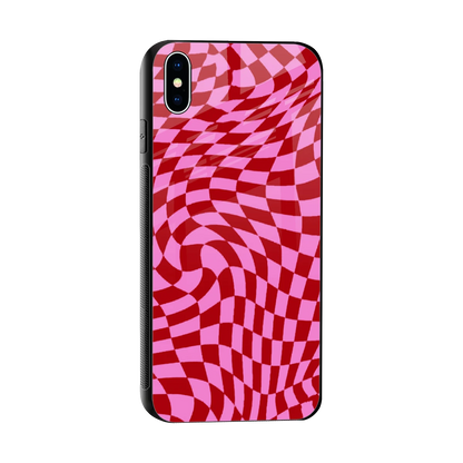 Trippy Pink Checkers sleek iphone xs max cover with tempered glass back and TPU edges